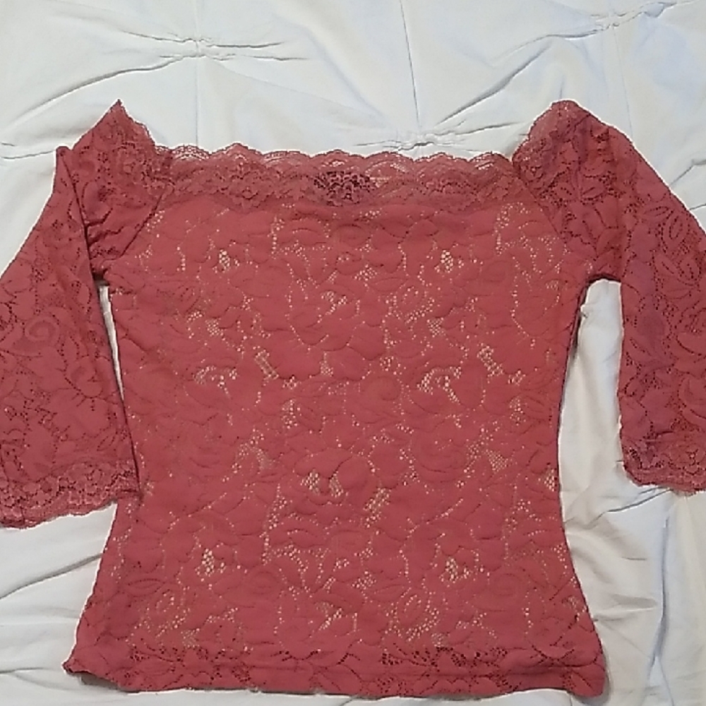 Moda International Lace Off-Shoulder Blouse - Coral
